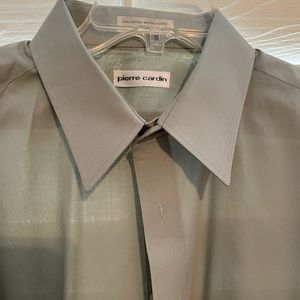 Pierre Cardin Button Up Dress Shirt Long Sleeve Green Size 17.5 32/33 Men's